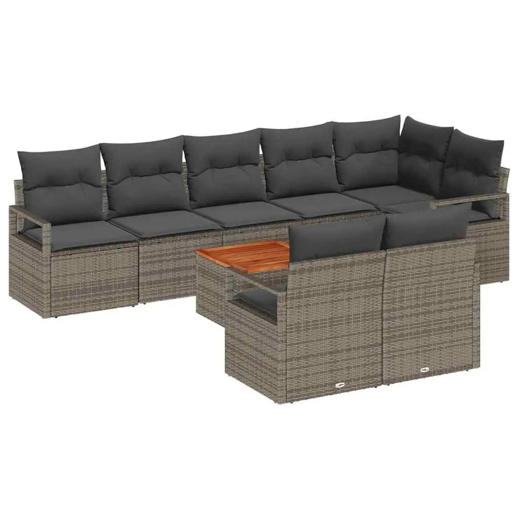 Modular Garden Sofa Set 9 Pieces Grey Outdoor Furniture Rattan Sectional