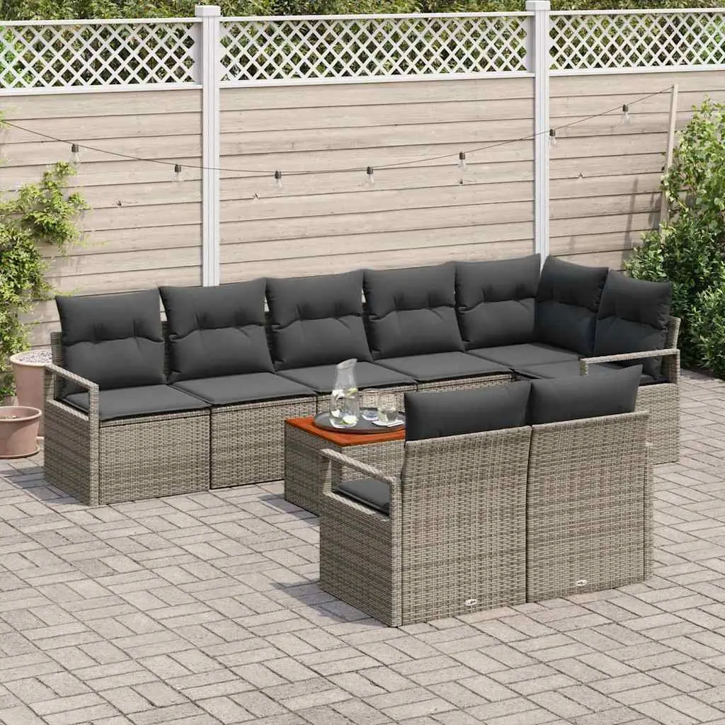 Modular Garden Sofa Set 9 Pieces Grey Outdoor Furniture Rattan Sectional