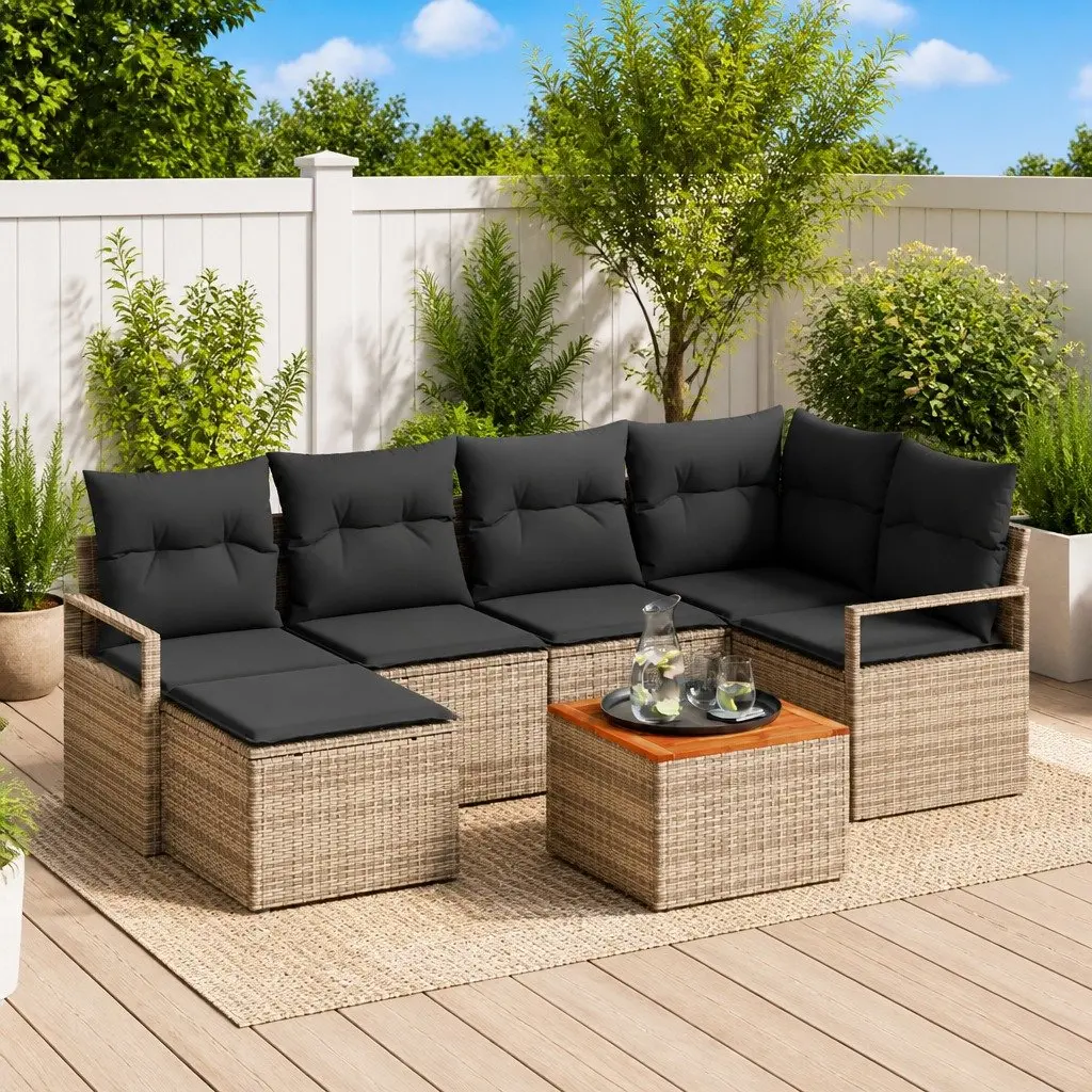 Modular Garden Sofa Set 7 Pieces Outdoor Furniture Grey Poly Rattan