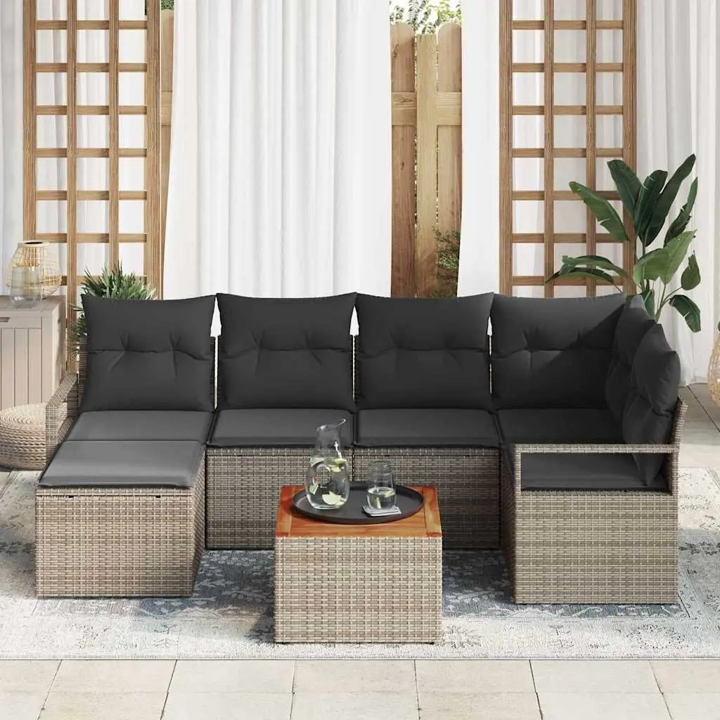 Modular Garden Sofa Set 7 Pieces Outdoor Furniture Grey Poly Rattan
