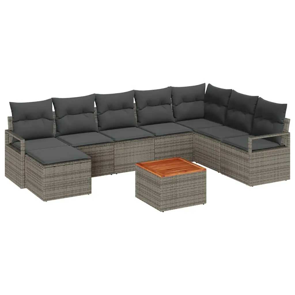 Modular Garden Sofa Set Outdoor Furniture 9 Pieces Grey Poly Rattan