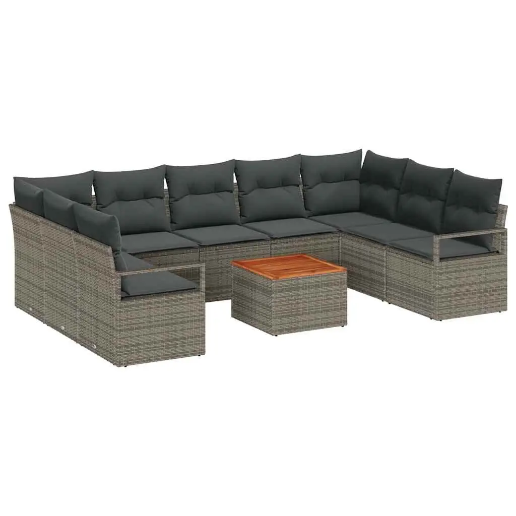 Modular Garden Sofa Set 10 Piece Outdoor Furniture Grey Poly Rattan