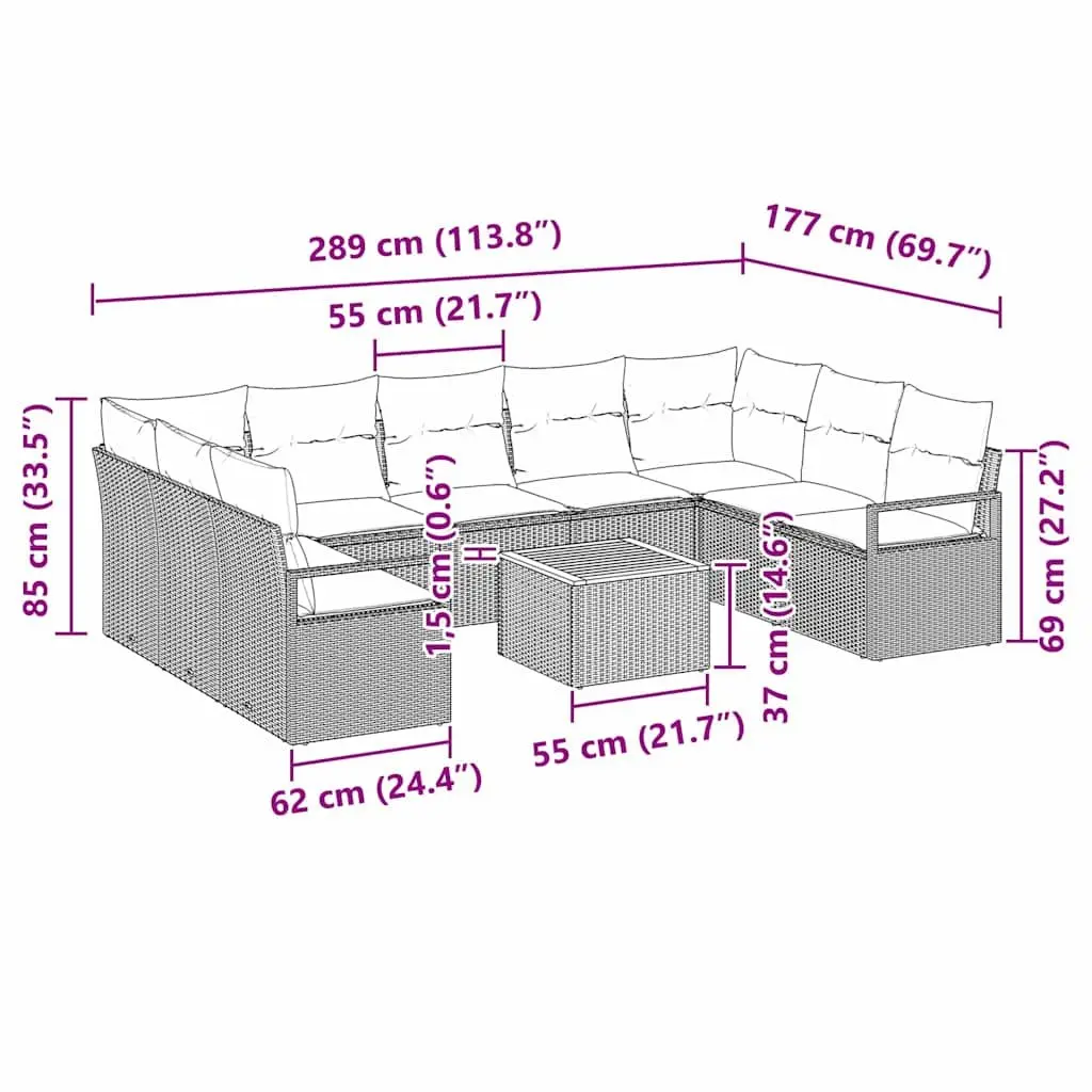 Modular Garden Sofa Set 10 Piece Outdoor Furniture Grey Poly Rattan