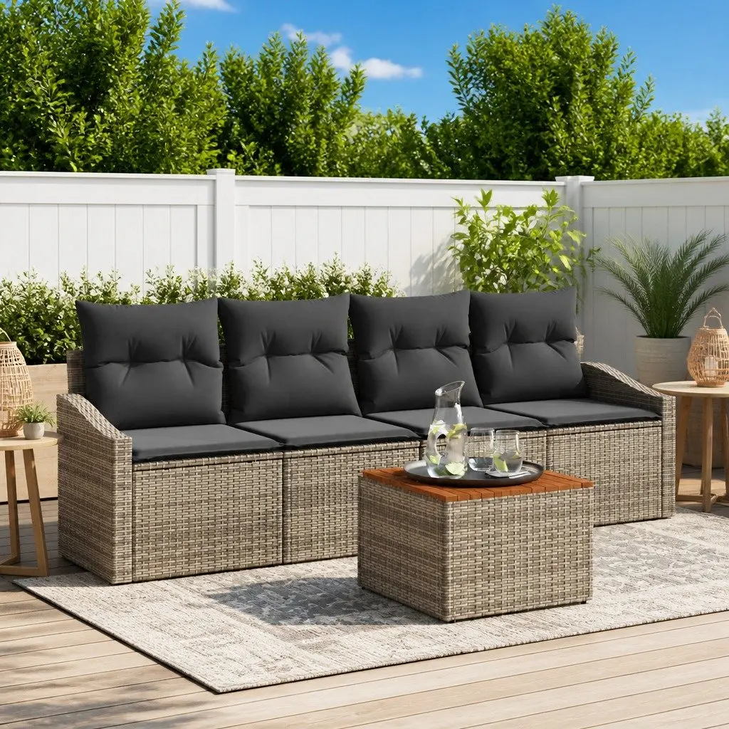 Garden Sofa Set 5-Piece Outdoor Modular Seating Grey Poly Rattan