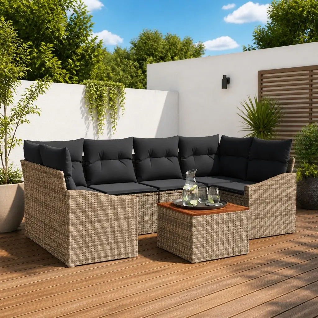 Garden Sofa Set Modular Outdoor Furniture 7 Piece Grey Poly Rattan