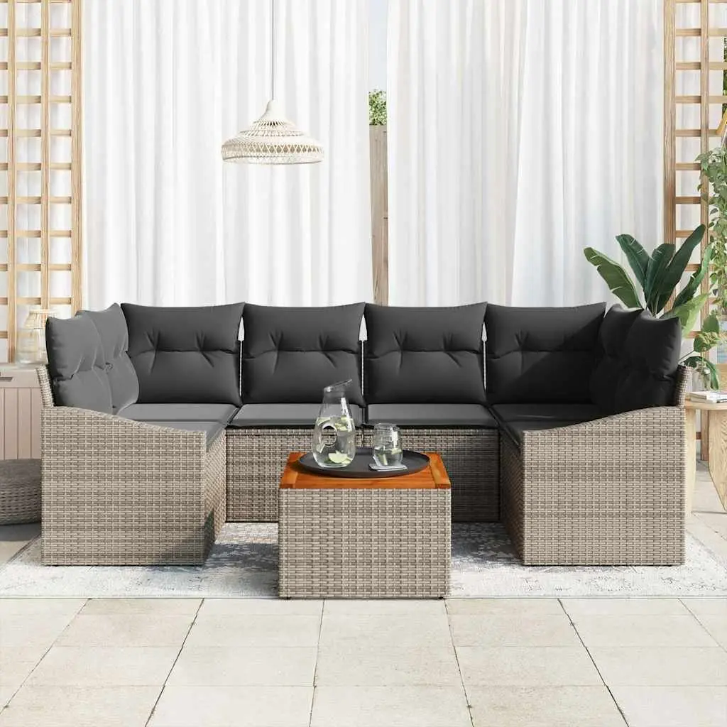 Garden Sofa Set Modular Outdoor Furniture 7 Piece Grey Poly Rattan