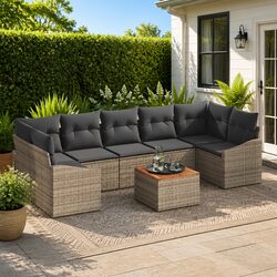 Outdoor Garden Sofa Set 8 Piece Modular Seating with Storage Table Grey