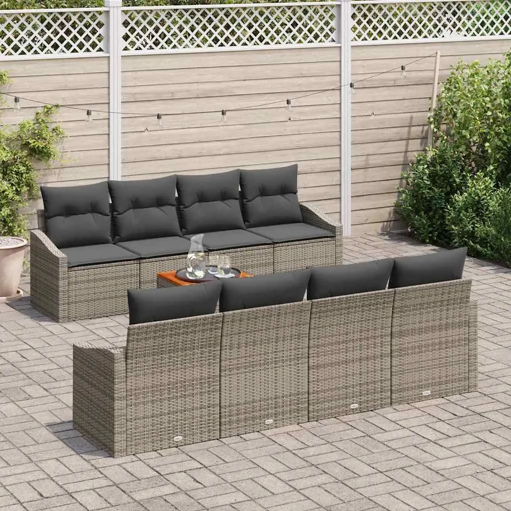Garden Sofa Set 9 Pieces Grey Modular Outdoor Furniture Poly Rattan Storage