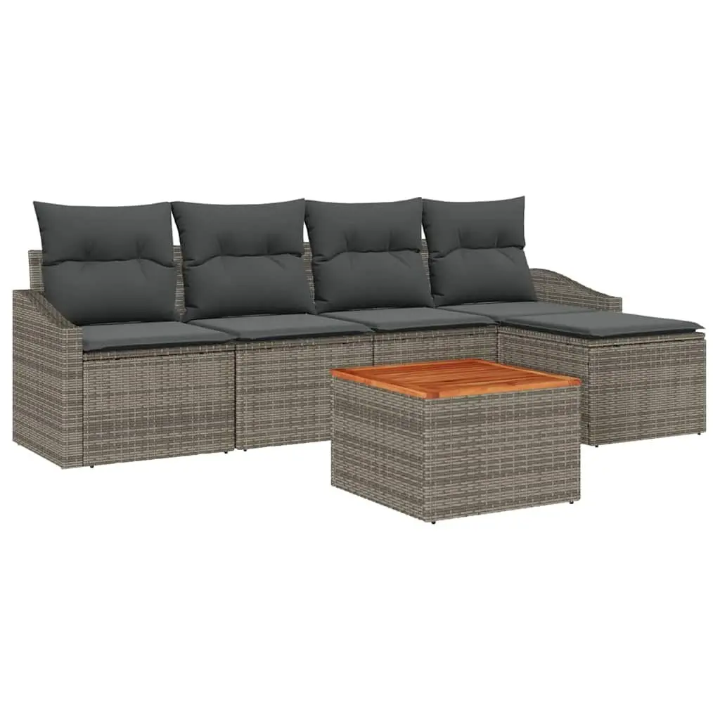 Modular Garden Sofa Set 6pcs Outdoor Seating with Storage Grey Poly Rattan