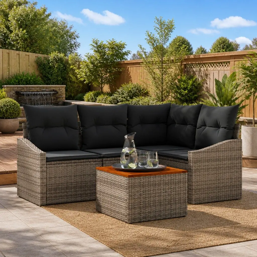 Outdoor Furniture Set 5 Piece Grey Poly Rattan Garden Sofa with Table and Storage Bag