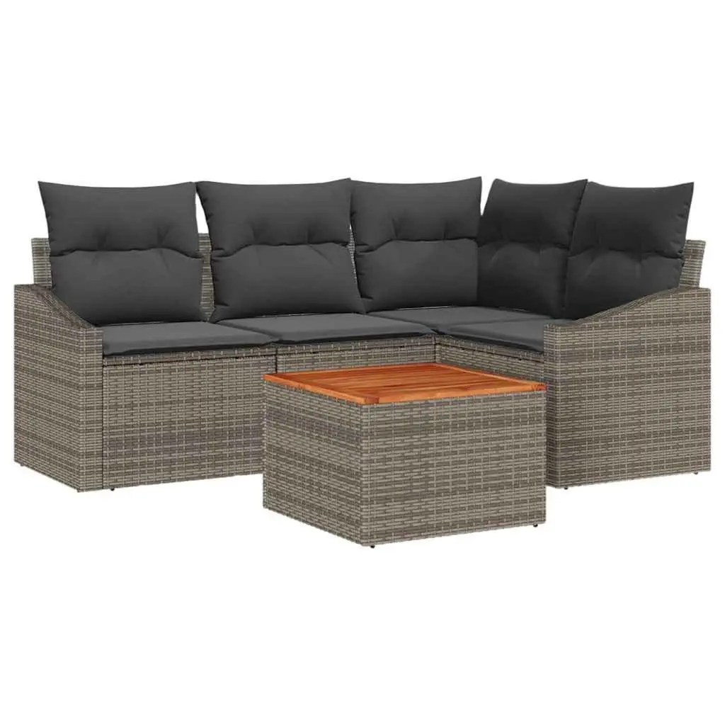 Outdoor Furniture Set 5 Piece Grey Poly Rattan Garden Sofa with Table and Storage Bag