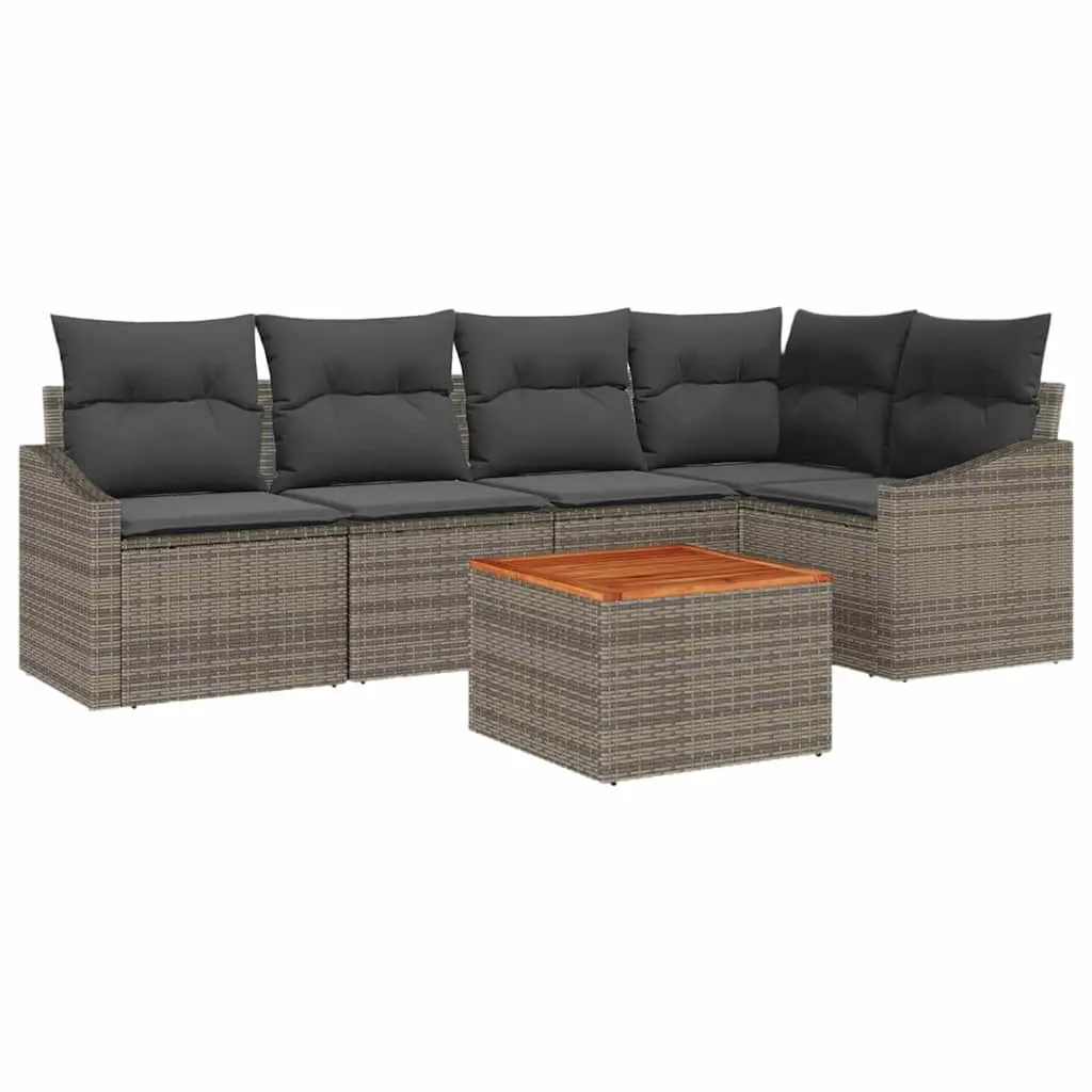 Garden Sofa Set 6 Pcs Modular Outdoor Furniture Grey Poly Rattan Patio Seating