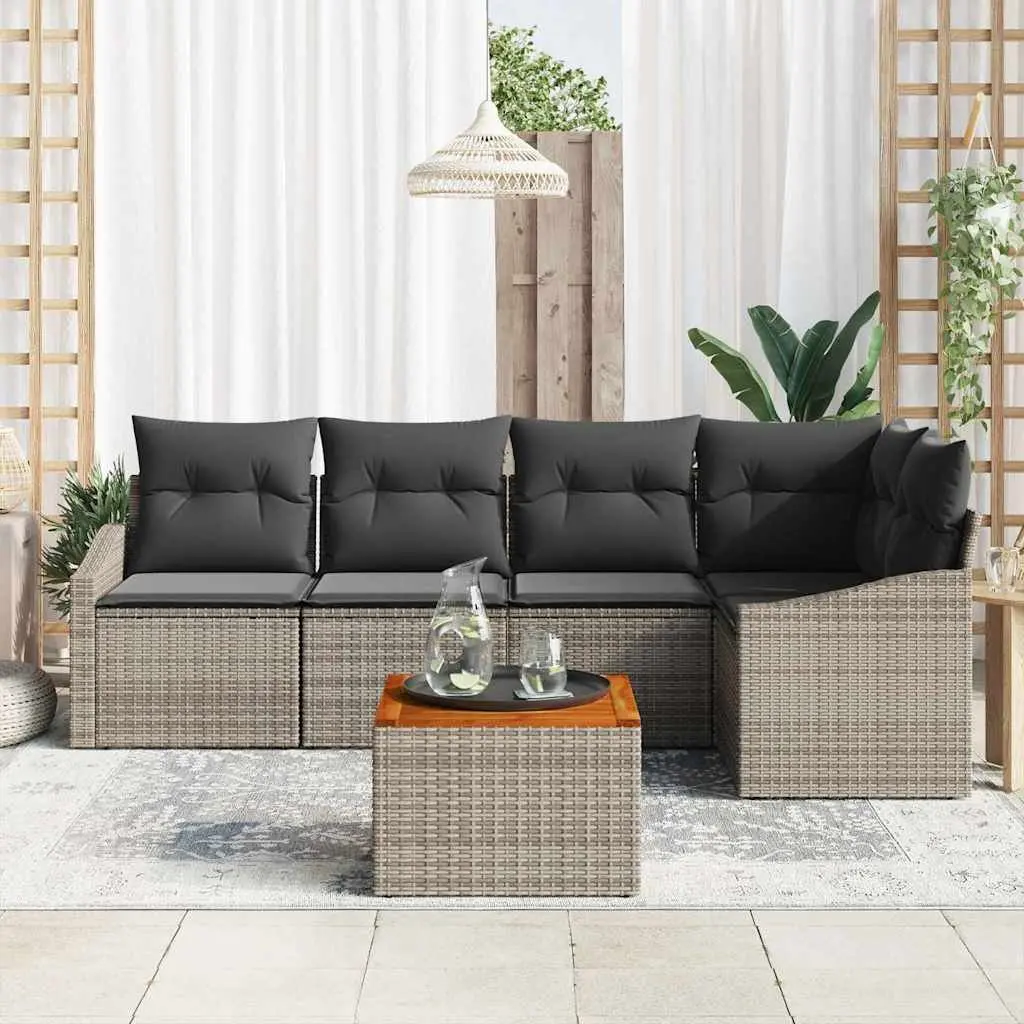 Garden Sofa Set 6 Pcs Modular Outdoor Furniture Grey Poly Rattan Patio Seating