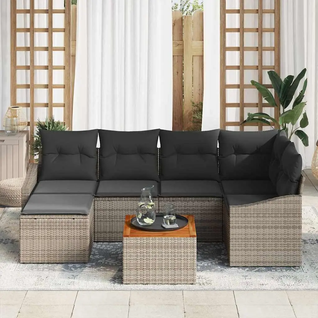 Modular Garden Sofa Set 7 Pieces Grey Poly Rattan Outdoor Furniture