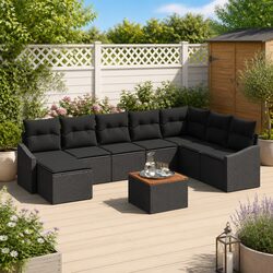 Outdoor Garden Sofa Set 9 Piece Black Poly Rattan Modular Patio Furniture with