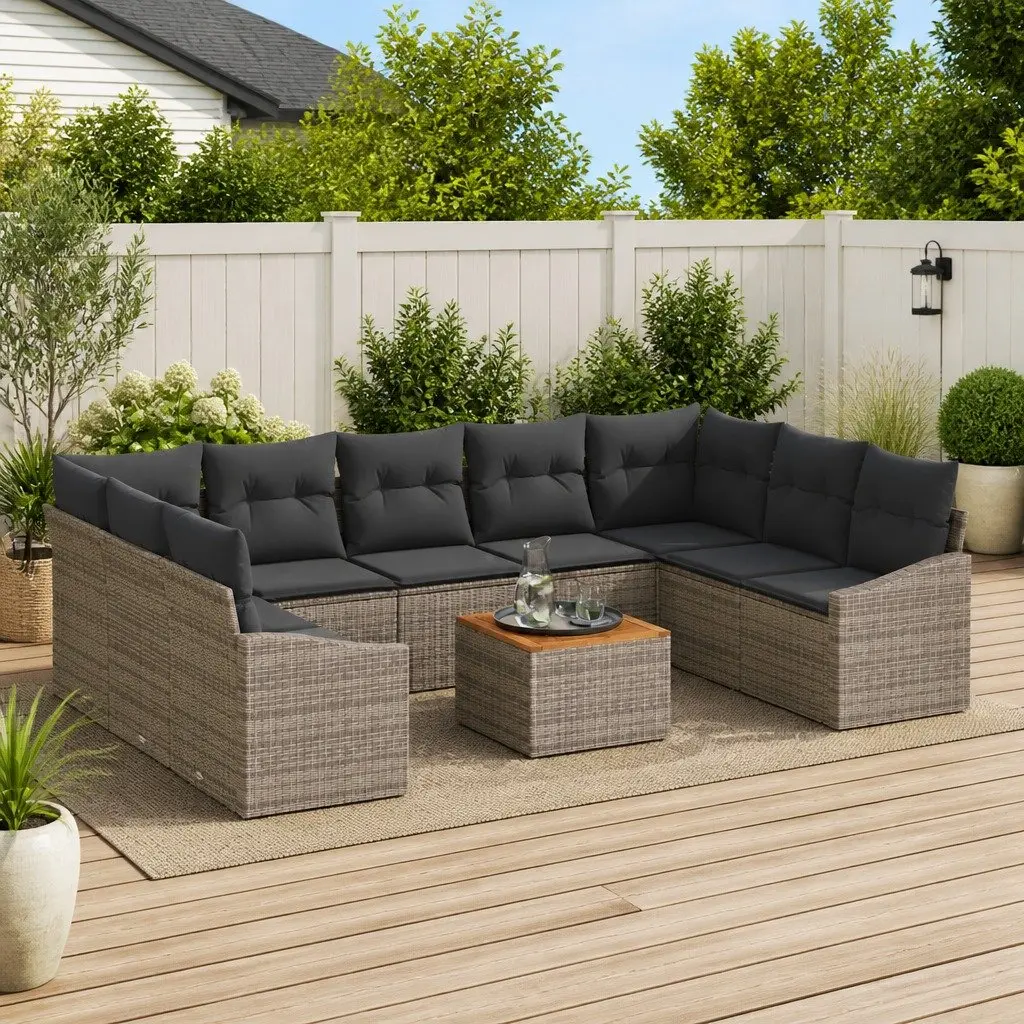 Garden Sofa Set 10 Piece Outdoor Furniture Modular Grey Poly Rattan with Storage