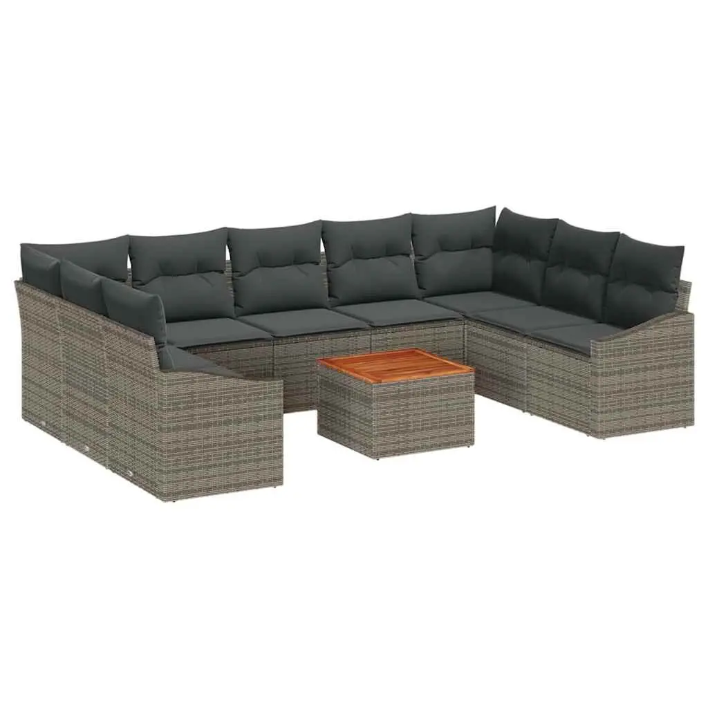 Garden Sofa Set 10 Piece Outdoor Furniture Modular Grey Poly Rattan with Storage