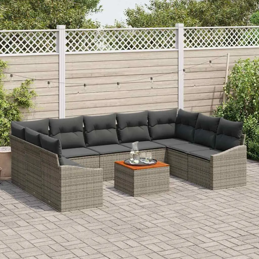 Garden Sofa Set 10 Piece Outdoor Furniture Modular Grey Poly Rattan with Storage