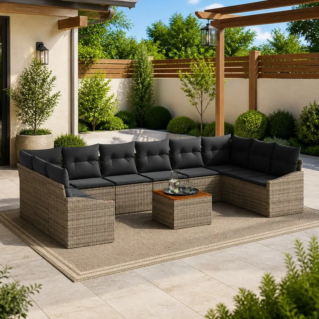 Garden Sofa Set Modular Outdoor Lounge 11 Pieces Grey Poly Rattan