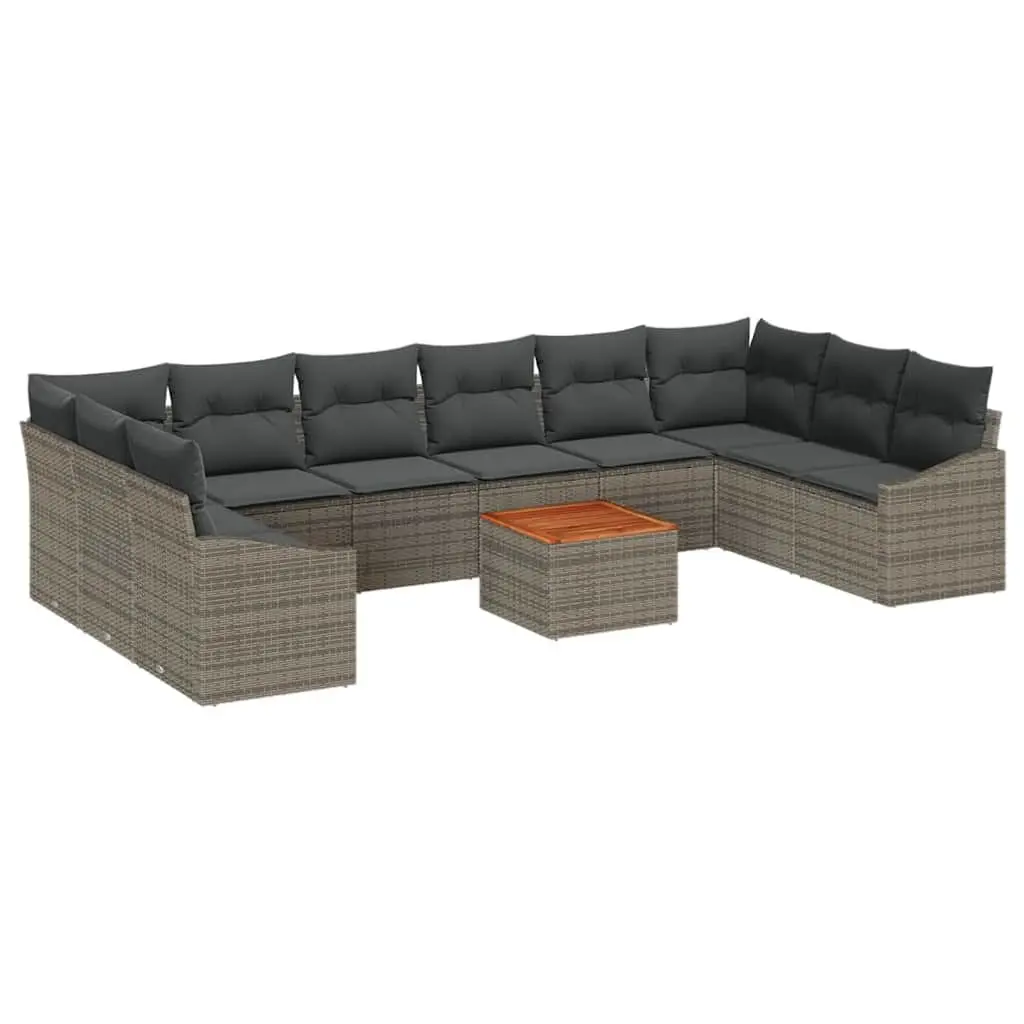 Garden Sofa Set Modular Outdoor Lounge 11 Pieces Grey Poly Rattan