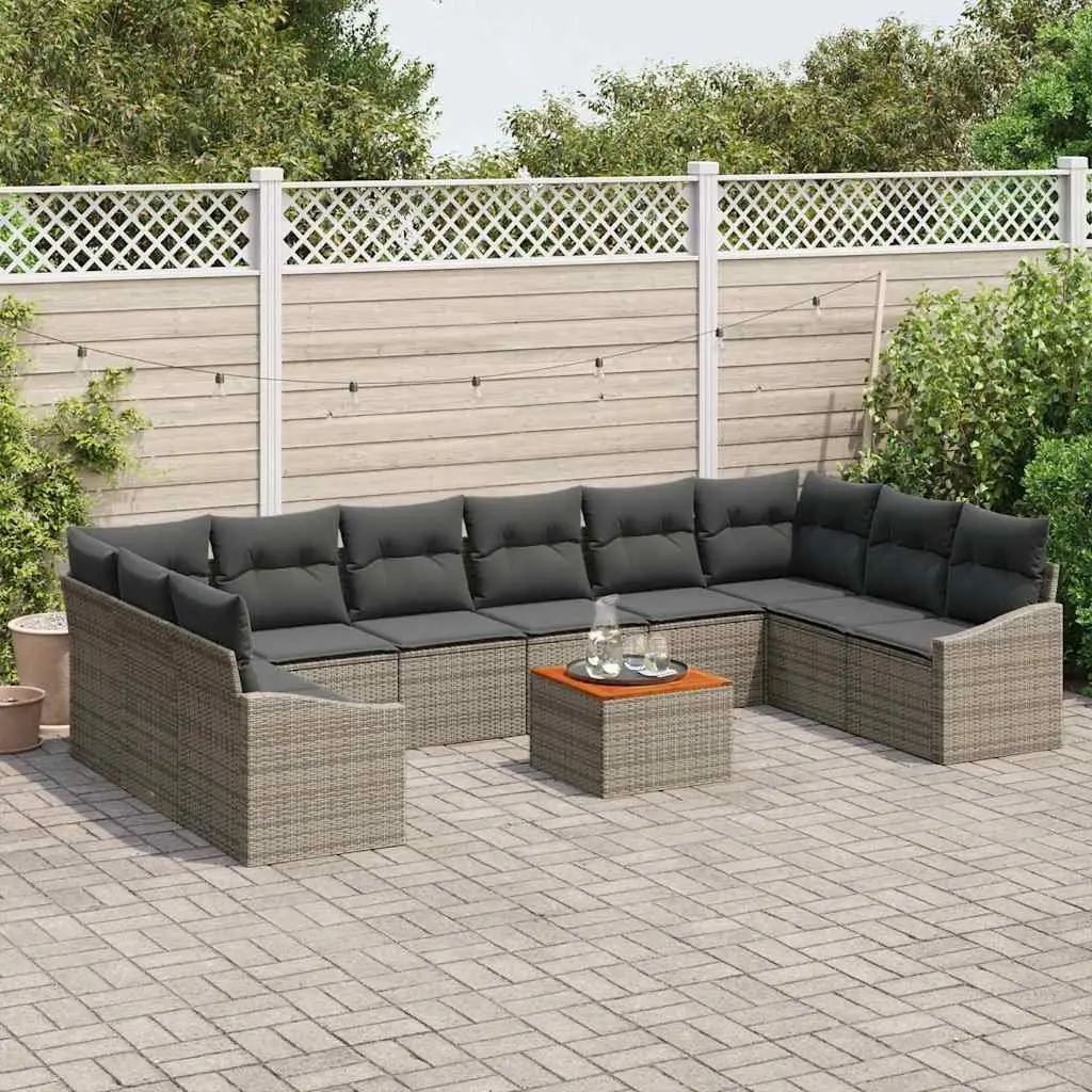 Garden Sofa Set Modular Outdoor Lounge 11 Pieces Grey Poly Rattan