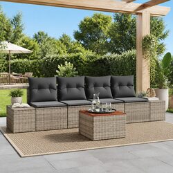 Comfortable 5-Piece Grey Rattan Garden Sofa Set