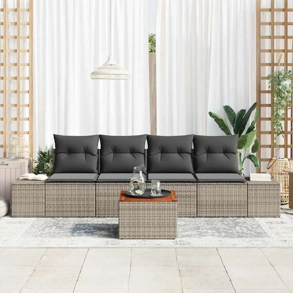 Outdoor Garden Sofa Set Modular 5 Pieces Grey Rattan Furniture Patio Lounge