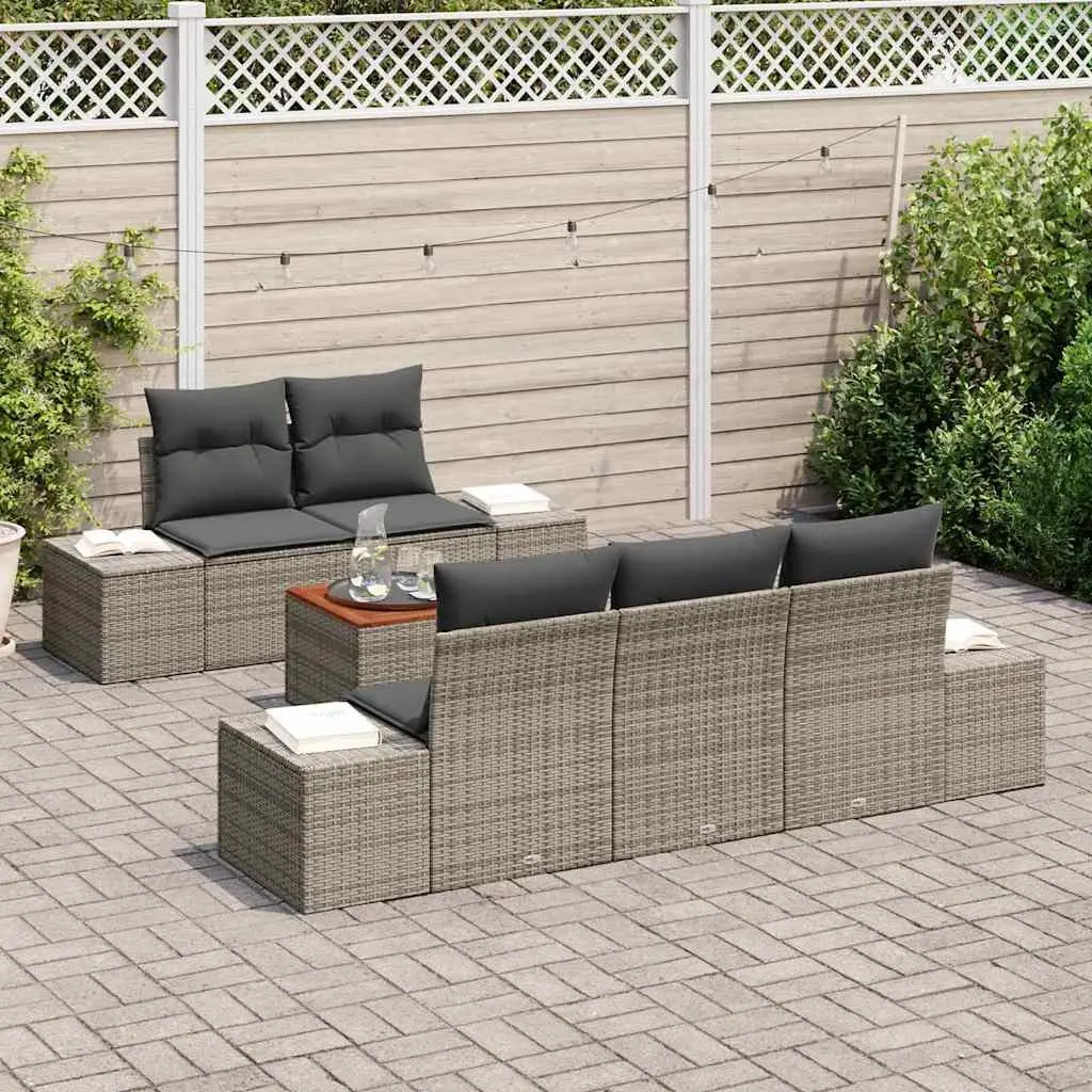 Modular Garden Sofa Set 6 Piece Grey Outdoor Furniture Patio Rattan