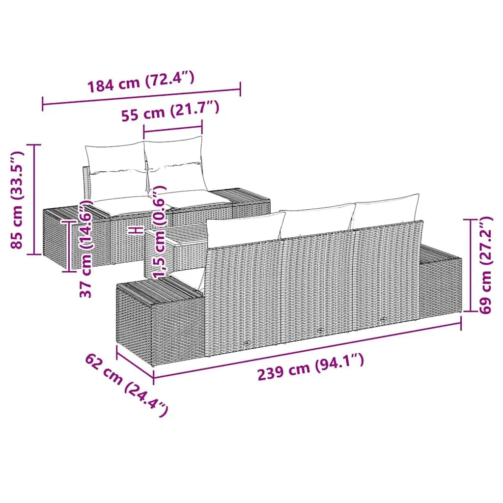 Modular Garden Sofa Set 6 Piece Grey Outdoor Furniture Patio Rattan