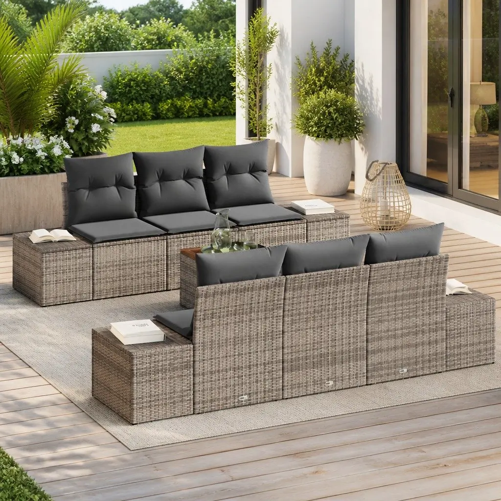 Garden Sofa Set Modular Outdoor Furniture 7 Piece Grey Poly Rattan