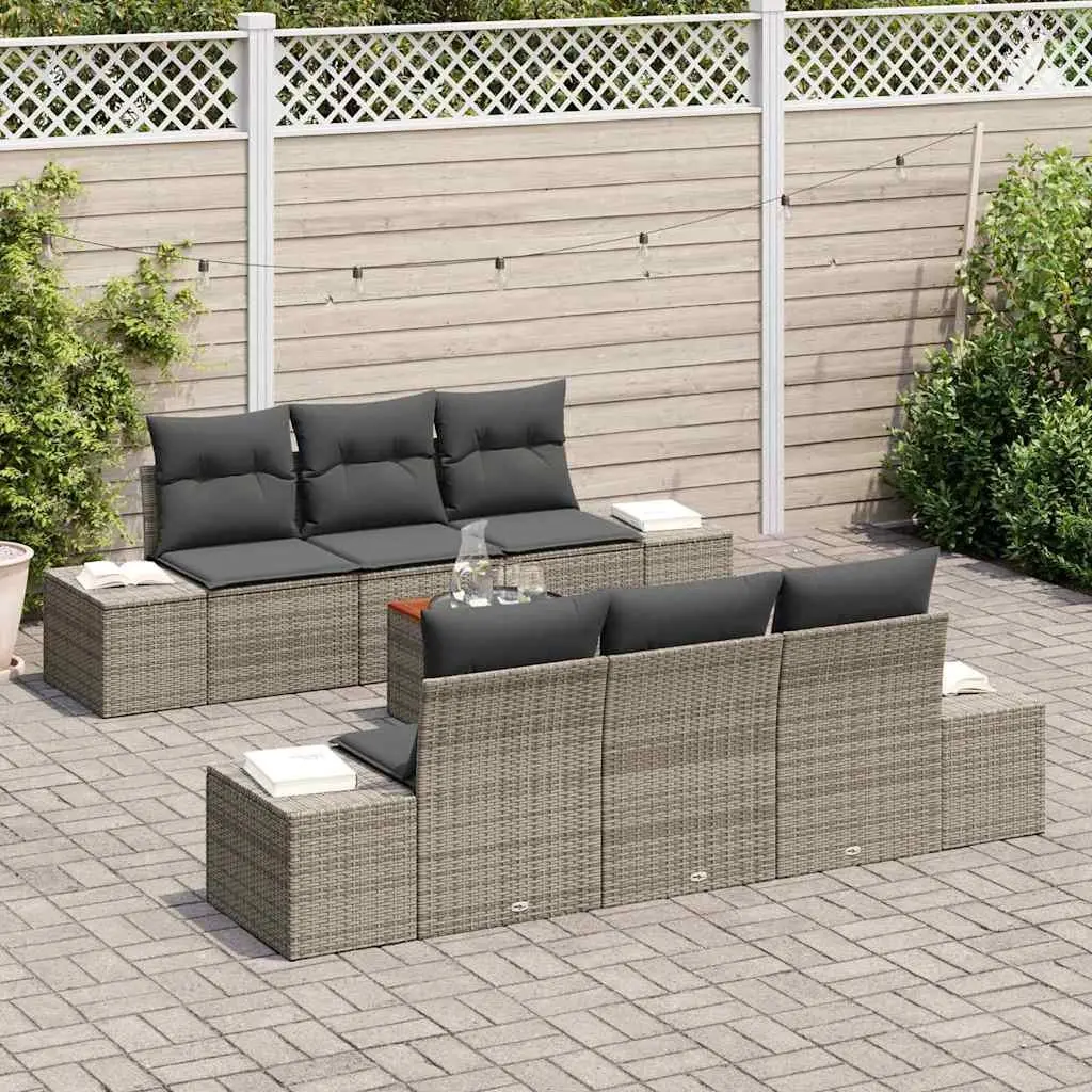 Garden Sofa Set Modular Outdoor Furniture 7 Piece Grey Poly Rattan
