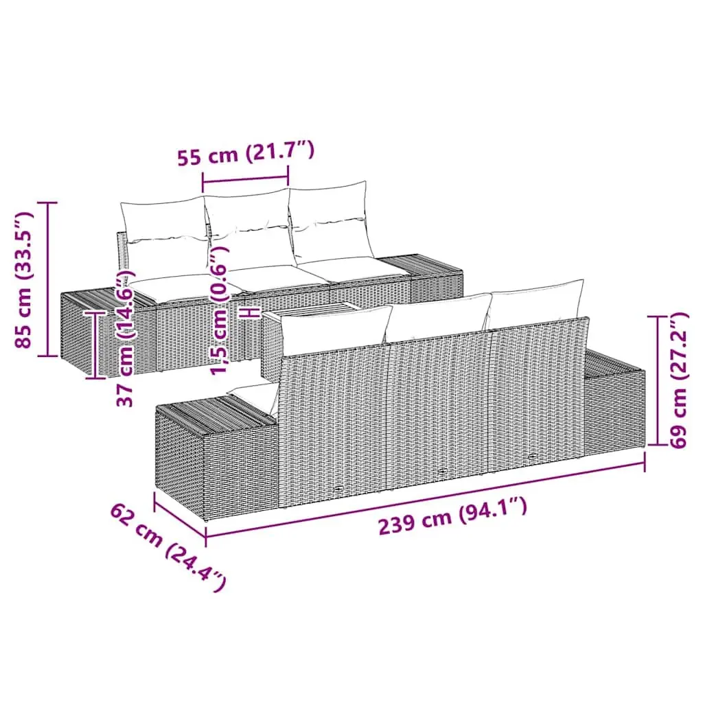 Garden Sofa Set Modular Outdoor Furniture 7 Piece Grey Poly Rattan