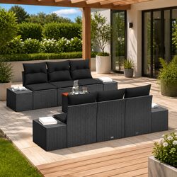 Reliable 7-Piece Black Rattan Outdoor Sofa Set with Storage