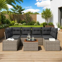 Comfortable and Durable 7-Piece Outdoor Sofa Set in Grey