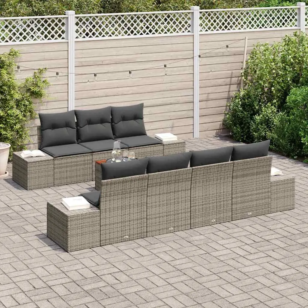 Modular Garden Sofa Set 8 Piece Outdoor Furniture Grey Poly Rattan