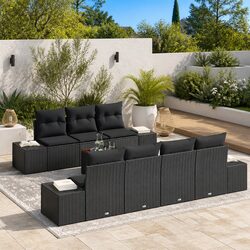 Comfortable 8-Piece Black Modular Sofa Set for Outdoors
