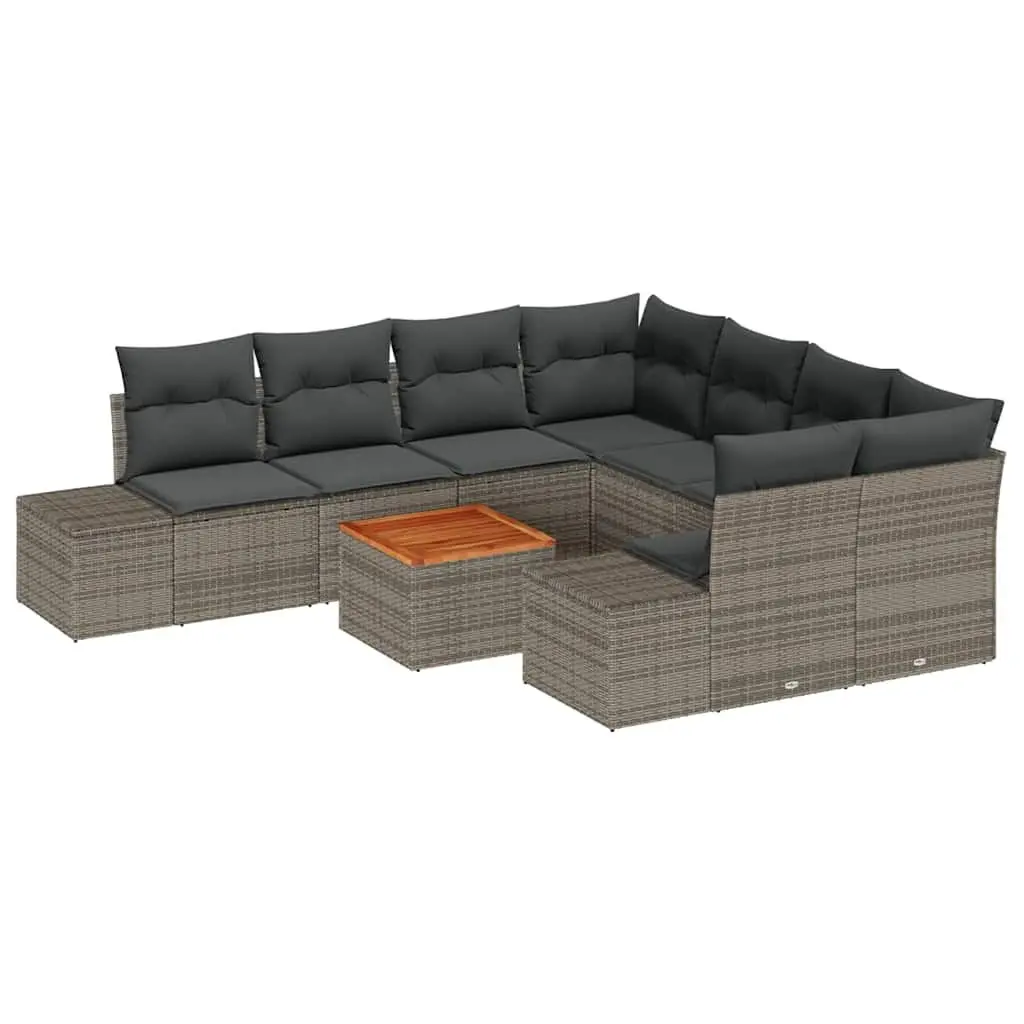 9 Piece Garden Sofa Set Modular Outdoor Furniture Grey Poly Rattan with Storage