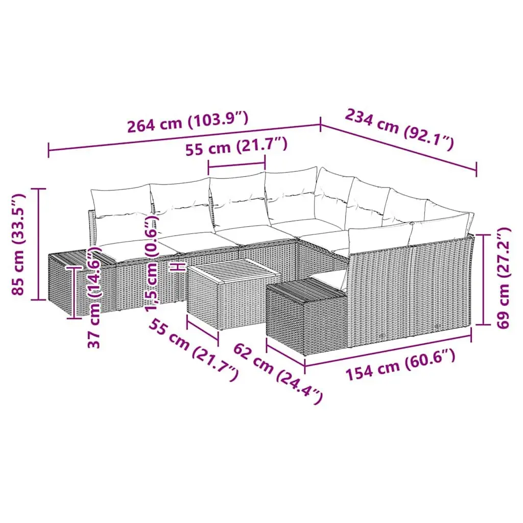 9 Piece Garden Sofa Set Modular Outdoor Furniture Grey Poly Rattan with Storage