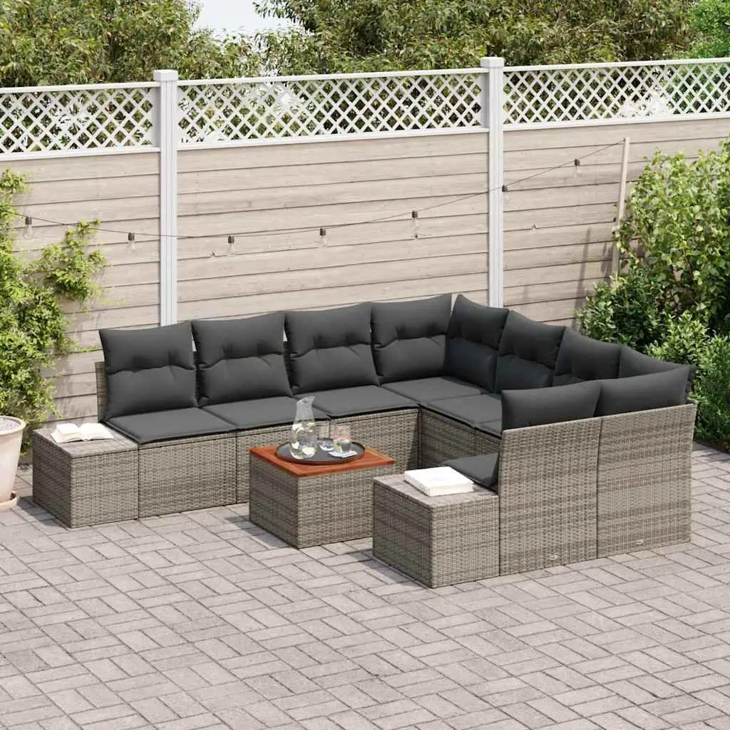 9 Piece Garden Sofa Set Modular Outdoor Furniture Grey Poly Rattan with Storage