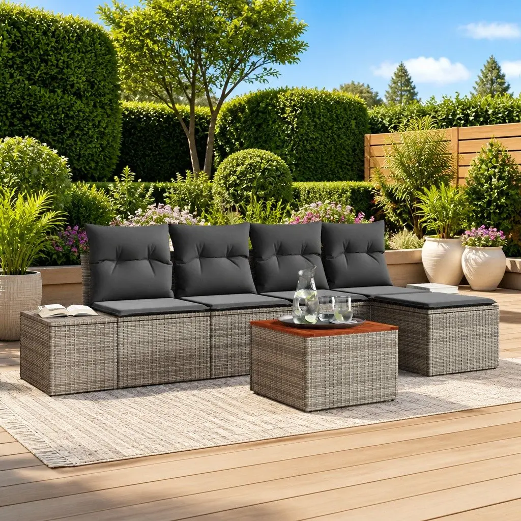 Garden Sofa Set Modular Outdoor Furniture 6 Piece Grey Poly Rattan