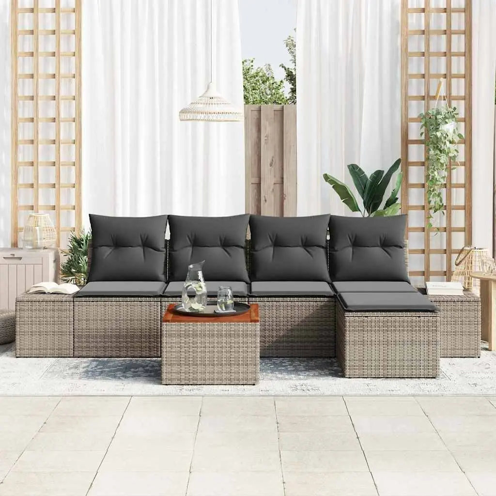 Garden Sofa Set Modular Outdoor Furniture 6 Piece Grey Poly Rattan