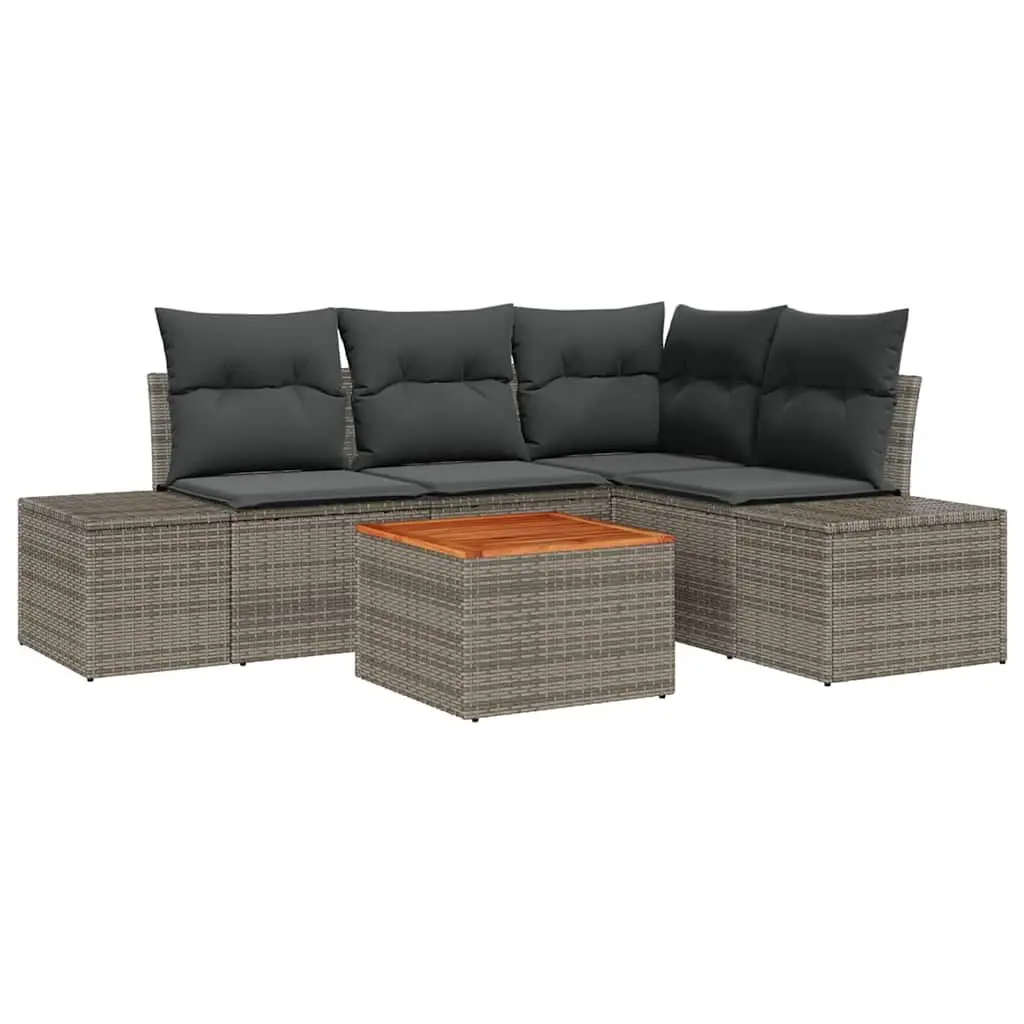 Garden Sofa Set Modular Outdoor Furniture 5 Pieces Poly Rattan Grey