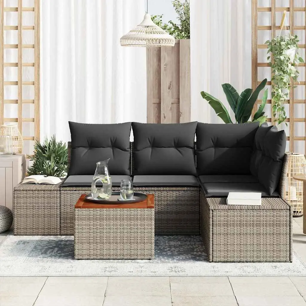 Garden Sofa Set Modular Outdoor Furniture 5 Pieces Poly Rattan Grey