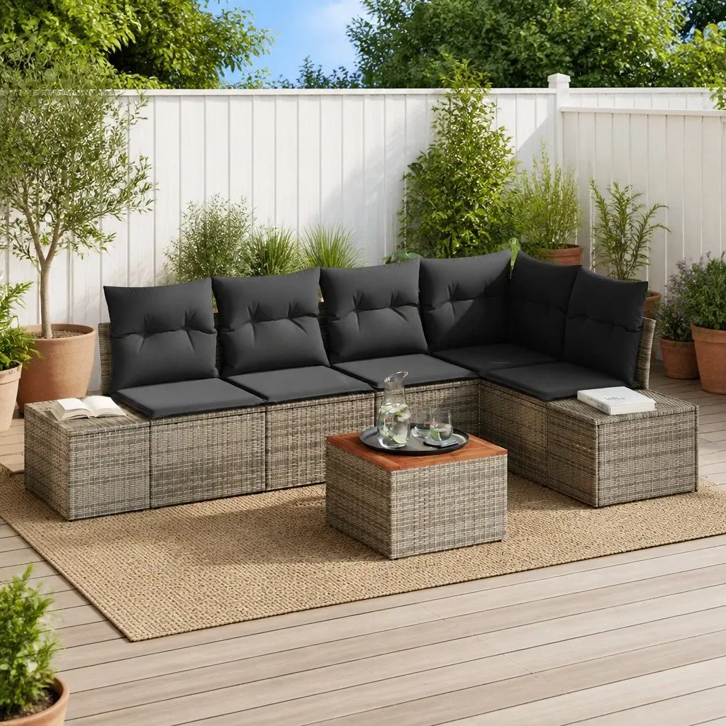 Modular Garden Sofa Set 6 Piece Outdoor Furniture Grey Patio Sectional