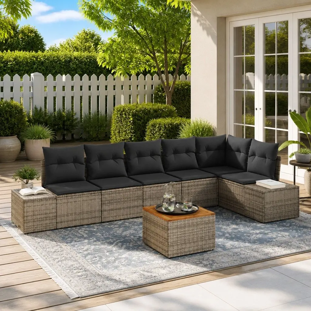 Garden Sofa Set Modular Outdoor Furniture 7 Piece Poly Rattan Grey