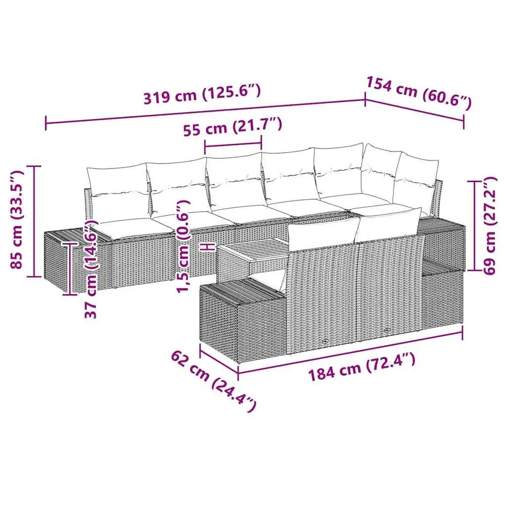 Outdoor Sofa Set 9 Pieces with Storage Garden Furniture Grey Patio Seating