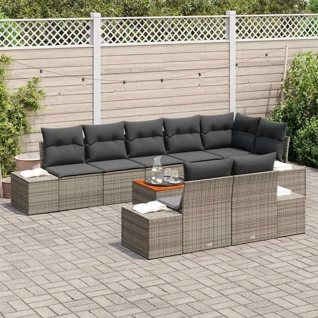 Outdoor Sofa Set 9 Pieces with Storage Garden Furniture Grey Patio Seating
