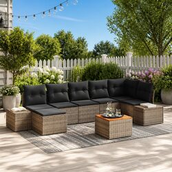 Garden Sofa Set 8 Pieces Grey Outdoor Furniture Modular Seating with Storage
