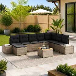 Comfortable 9-Piece Grey Garden Sofa Set