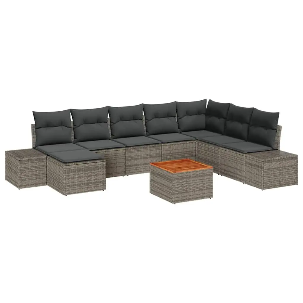 Garden Sofa Set 9 Piece Outdoor Furniture Modular Poly Rattan Grey Patio Seating